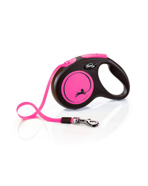 FLEXI Laisse réfléchissante & automatique New Neon M Sangle 5 m Rose/Noir