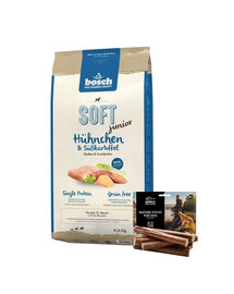 BOSCH Soft junior kurczak & bataty 12,5 kg + naturalne cygara z wołowiną 7 szt.