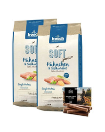 BOSCH Soft junior kurczak & bataty 2 x 12,5 kg + naturalne cygara z wołowiną 7 szt.