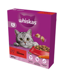 WHISKAS Adult 5x800 g alimento secco completo per gatti adulti con deliziosa carne di manzo