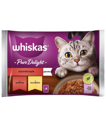 WHISKAS Adult 4 x 85 g Juicy Bites cibo umido per gatti in pezzi con manzo e pollo