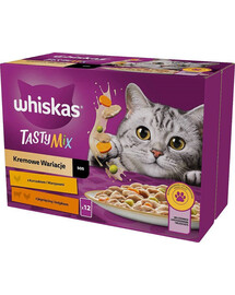 WHISKAS Tasty Mix Kremowe Wariacje z kurczakiem, jagnięciną i indykiem w sosie 12x85g