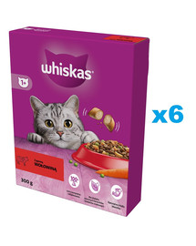 WHISKAS Adult 6x300g cibo secco per gatti adulti con deliziosa carne di manzo