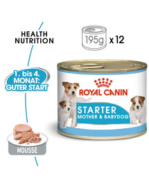 ROYAL CANIN Starter Mousse Mother & Babydog 24x195 g karma mokra - mus, dla suk w czasie ciąży, laktacji oraz szczeniąt