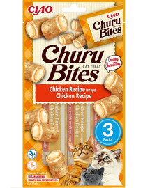 INABA Churu Bites Cat Treat Nourriture humide avec garniture crémeuse au poulet 3x10g
