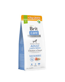 BRIT Care Dog Sustainable Adult Large Breed Chicken & Insect cibo per cani adulti di taglia grande con pollo e insetti 12kg 12+2kg GRATIS