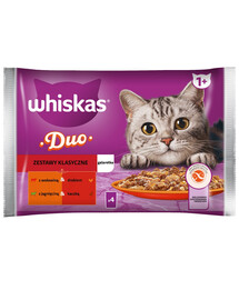 WHISKAS Adult 52 x 85g Classic kits cibo umido per gatti in pezzi in gelatina con manzo e pollame, agnello e anatra