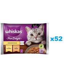 WHISKAS Adult 52x85g Alimento umido a base di carne di pollame per gatti adulti in gelatina con: pollo, tacchino