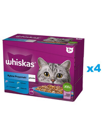 WHISKAS Adult 48x85g Fish Delicacies cibo umido per gatti adulti in gelatina con: salmone, tonno, merluzzo, pesce bianco