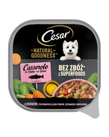 CESAR Natural Goodness Nourriture humide avec saumon en sauce enrichi en huile de poisson, épinards et carottes 100 g