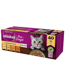 WHISKAS Adult 40x85g Poultry Flavours - cibo umido per gatti in gelatina (pollo, anatra, pollame, tacchino)