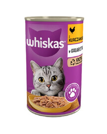 WHISKAS Adult puszka 400 g - mokra karma pełnoporcjowa dla dorosłych kotów, kawałki z kurczakiem w galaretce