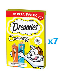 DREAMIES Creamy MEGA PACK karma uzupełniająca z kurczakiem i z łososiem 84x10 g