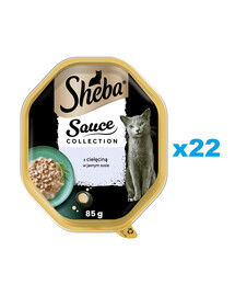 SHEBA Sauce Collection tray 22x85 g aliment complet humide pour chats adultes morceaux avec veau en sauce