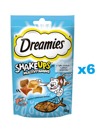 DREAMIES ShakeUps Multivitamins 6x55g przysmak dla kota uczta z owocami morza o smaku łososia, tuńczyka i krewetek