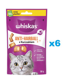 WHISKAS Anti-Hairball 6x50 g przysmaki odkłaczające dla dorosłych kotów