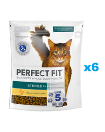 PERFECT FIT Sterile 1+ 6x750 g sucha karma pełnoporcjowa dla dorosłych kotów bogata w kurczaka