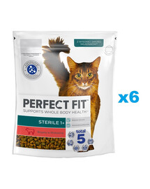 PERFECT FIT Sterile 1+ 6x750 g sucha karma pełnoporcjowa dla dorosłych kotów bogata w wołowinę