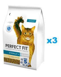 PERFECT FIT Sterile 1+ sucha karma pełnoporcjowa dla dorosłych kotów, bogata w kurczaka 3x2,8 kg