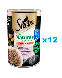 SHEBA boîte 12x400 g Nature's Collection aliment complet humide pour chats adultes avec saumon poêlé avec igname et haricots verts en sauce