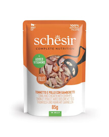 SCHESIR Jelly Adult Tuna&Chicken&Shrimps 85g thon et poulet avec crevettes en gelée