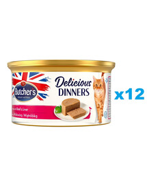 BUTCHER'S Classic Delicious Dinners z wątróbką i wołowiną mus 12 x 85 g