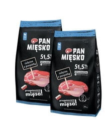 PAN MIĘSKO Cielęcina z przepiórką dla szczeniąt chrupki L 2x20 kg