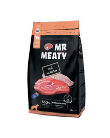 MR MEATY Dog Veal with Turkey M veau avec dinde, nourriture sèche pour chiens 3kg
