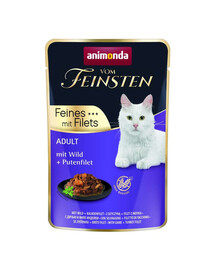 ANIMONDA Vom Feinsten Fines mit Filets Adult : gibier et filet de dinde, nourriture humide pour chats 85g