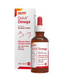 DOLFOS Dolvit Omega 50 ml kwasy omega do stosowania w przypadku nadmiernego wypadania sierści dla psów i kotów