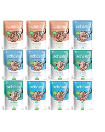 SCHESIR Assortiment pour chat « Mix » aux 4 saveurs de poisson, 12 x 85 g