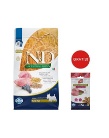 FARMINA N&D Ancestral Grain Lamb & Blueberry Adult Mini dog 2.5 kg karma dla psów małych ras + FARMINA N&D Quinoa Dental Treat Fresh breath Mini 60 g (7 szt) GRATIS!