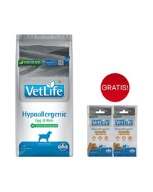 FARMINA Vet Life Hypoallergenic Egg & Rice dog 12 kg sucha karma dla psa z alergią + 3 x FARMINA Vet Life Dental Treat Hypoallergenic Fish Mini 60 g (7 szt) GRATIS!