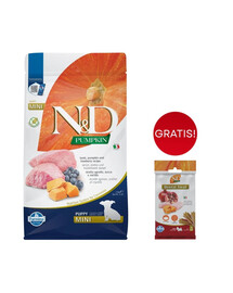 FARMINA N&D GF Pumpkin Lamb & Blueberry Puppy Mini 2.5 kg dla szczeniąt małych ras + FARMINA N&D Pumpkin Dental Treat Chicken Pomegranate Mini 60 g (7 szt) GRATIS!