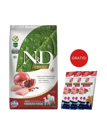 FARMINA N&D Prime dog Adult Medium & Maxi chicken & pomegranate 12 kg + 3 x FARMINA N&D Quinoa Dental Treat Fresh breath Medium/Maxi 100 g (7 szt) GRATSI!