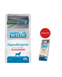 FARMINA VetLife Hypoallergenic Adult Pork karma dietetyczna dla psów 2 kg + FARMINA Vet Life Dental Treat Hypoallergenic Fish Medium/Maxi 100 g