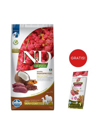 FARMINA N&D Quinoa Dog Adult Medium&Maxi Skin&Coat Venison & Coconut 7 kg + FARMINA N&D Quinoa Dental Treat Skin Coat Duck Medium/Maxi 100 g (7 szt) GRATIS!