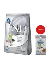 FARMINA N&D White Dog Adult Mini Sea Bass, Spirulina, Fennel 5 kg + FARMINA N&D White Dental Treat Coat Sea bass Mini 60 g (7 szt) GRATIS!