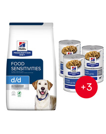 HILL'S Prescription Diet Canine d/d Food Sensitivites Duck & Rice 12 kg + 3 puszki GRATIS