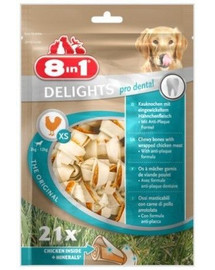 8IN1 Delights Bones XS Os à mâcher avec viande de poulet roulée 21 pièces