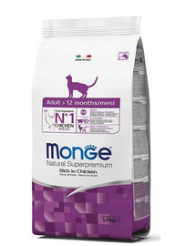 MONGE Cat Adult - Croquettes de poulet pour chats d'intérieur - 1.5 kg