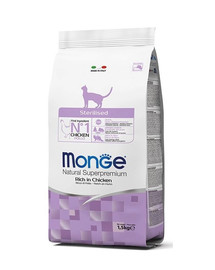 MONGE Cat Sterilised - Croquettes de poulet pour chats stérilisés - 1,5kg