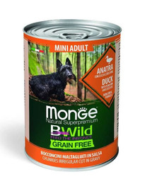 MONGE BWild GF Dog Mini - Pâtée de canard en sauce sans céréales pour chiens de petites races - 400g
