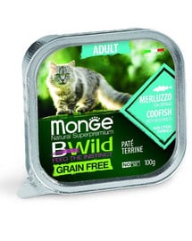 MONGE Bwild Cat Adult - Pâtée de morue et légumes sans céréales - 100 g