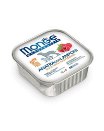 MONGE Fruit Dog Monoprotein - Pâtée monoprotéinée de canard avec framboises sans céréales - 150 g