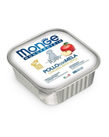 MONGE Fruit Dog Monoprotein Junior - Pâtée monoprotéinée de poulet avec pommes sans céréales pour chiots - 150g