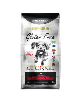 EUPHORIA Gluten Free z wołowiną dla szczeniąt małych i średnich ras 2 kg