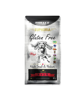 EUPHORIA Gluten Free z wołowiną dla psów małych i średnich ras 2 kg