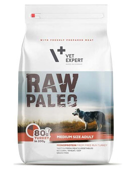 VETEXPERT RAW PALEO Adult Medium turkey - croquettes de dinde pour chiens de races moyennes - 10 kg