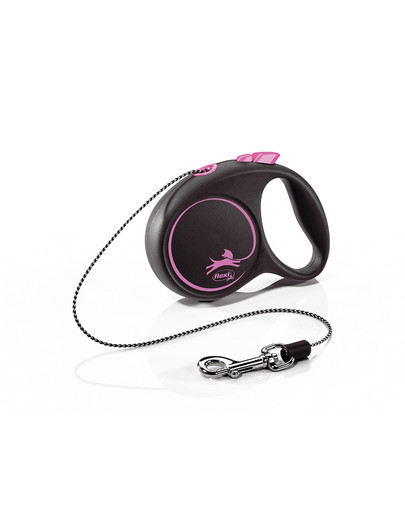 FLEXI Laisse automatique Black Design XS Corde 3m rose